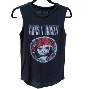 Guns N' Roses Sleeveless Tank Top, Women's Size Small, Black, Roses and Skull